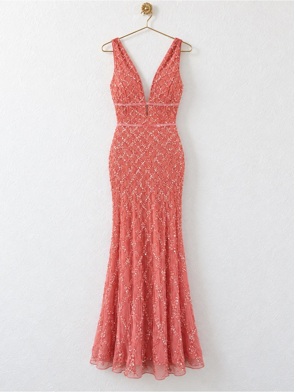NWT MAC DUGGAL CORAL SEQUIN EMBELLISHED COLUMN EVENING COCKTAIL DRESS GOWN SZ 0